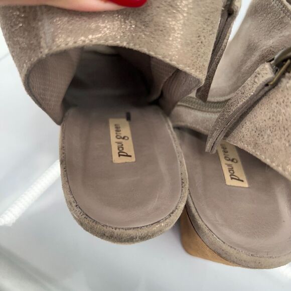 Paul Green Cayanne Beige Tan Shimmer Peep Open Toe Sandal Heel Bootie Size 9.5 - Picture 13 of 14